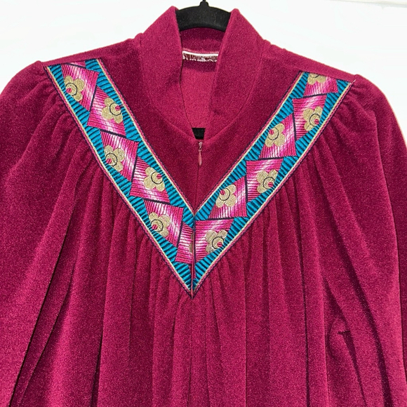 Vintage Vanity Fair Wine Red Half Zip Nightgown Housecoat Women’s Size Small 70s - Picture 7 of 12